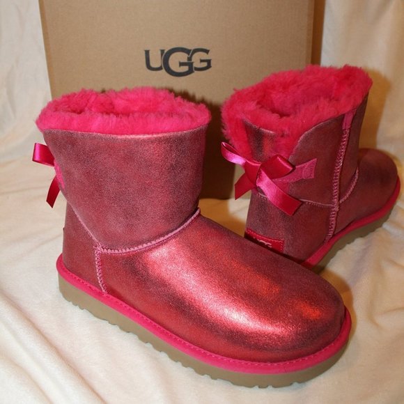 NIB UGG WOMEN'S GLISTEN MINI BAILEY BOW FUSCHIA WINTER BOOTS - Picture 4 of 8